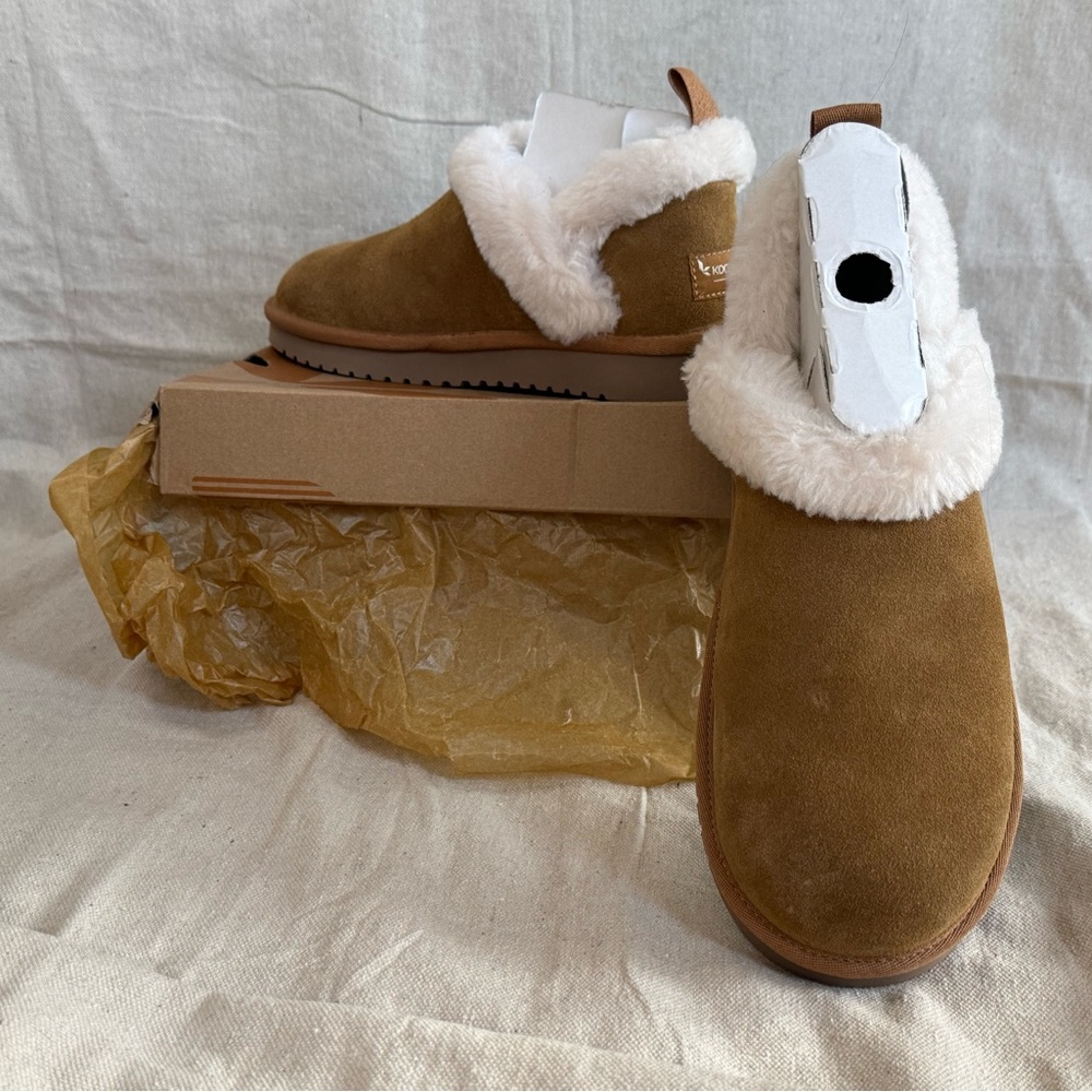 Koolaburra by UGG Advay SlipOn Boots Chestnut Suede Faux Fur Slipper BootiesSz 8